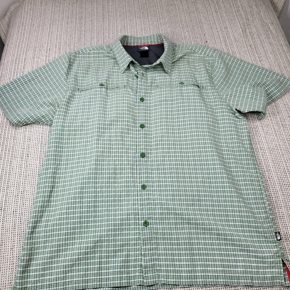 The North Face Shirt Mens XL Green Plaid‎ Short Sleeve Button Front Outdoor